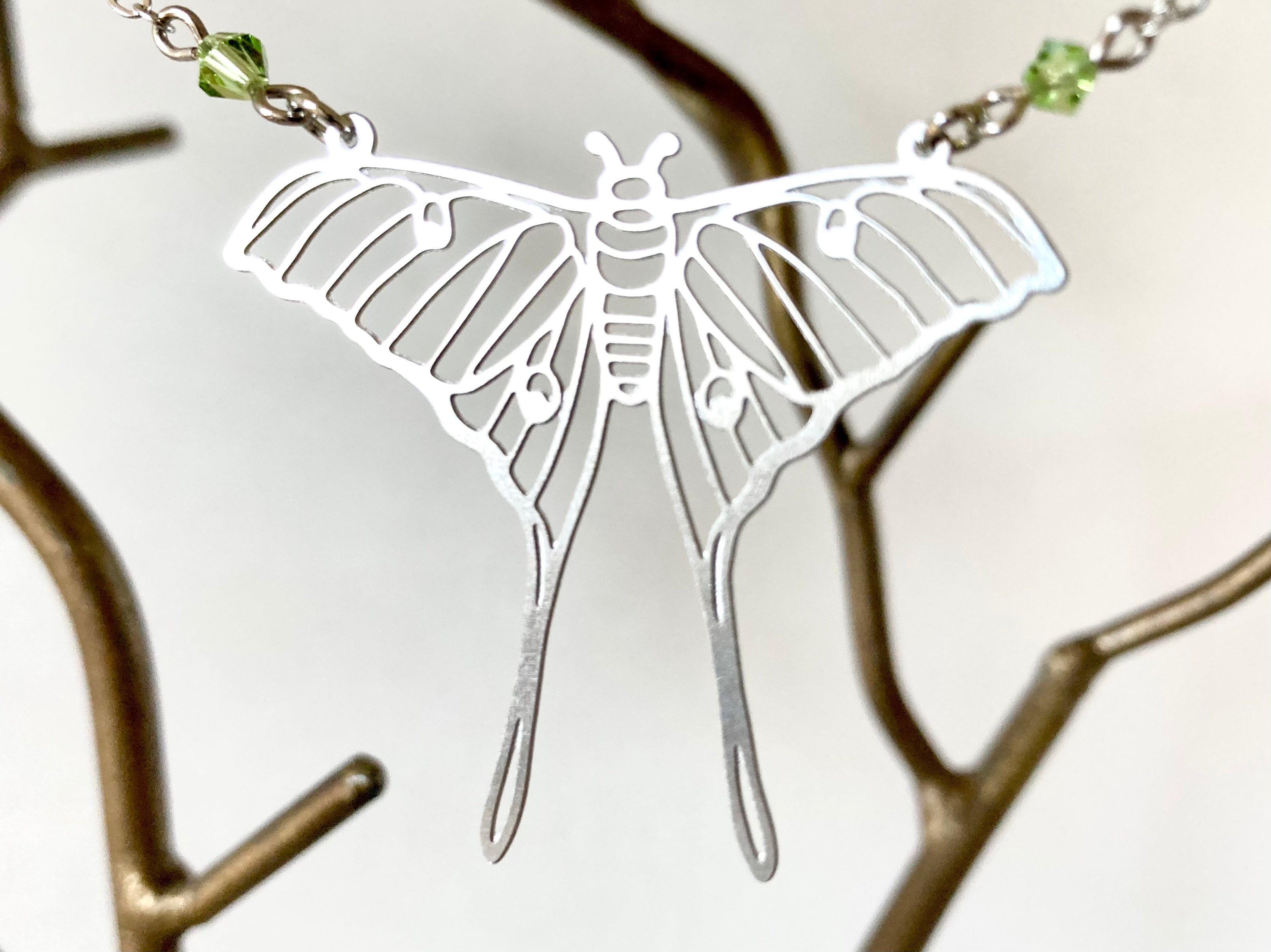 Luna Moth Necklace| Large Silver Moth Necklace | Cute Luna Butterfly Necklace