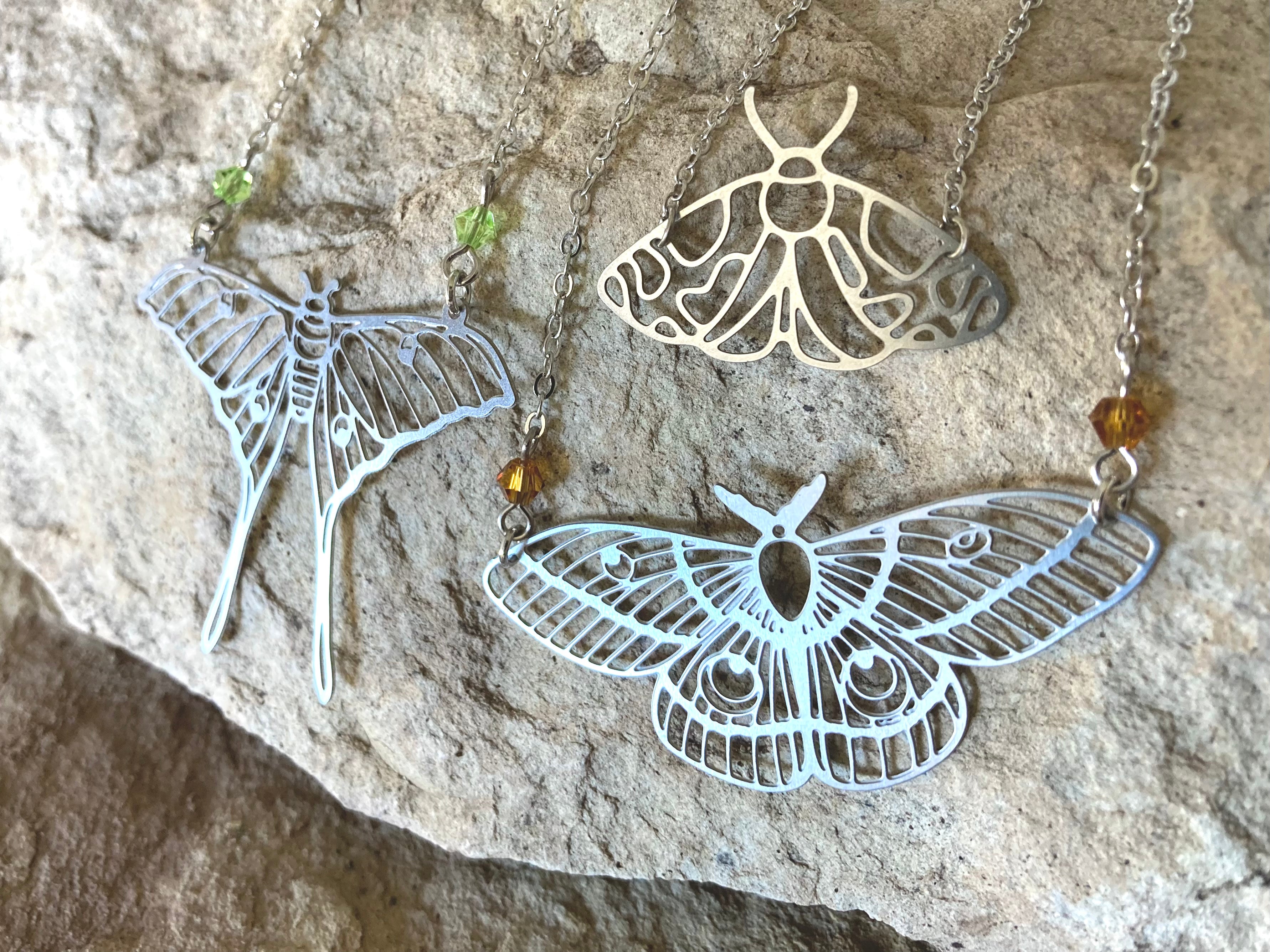 Luna Moth Necklace| Large Silver Moth Necklace | Cute Luna Butterfly Necklace