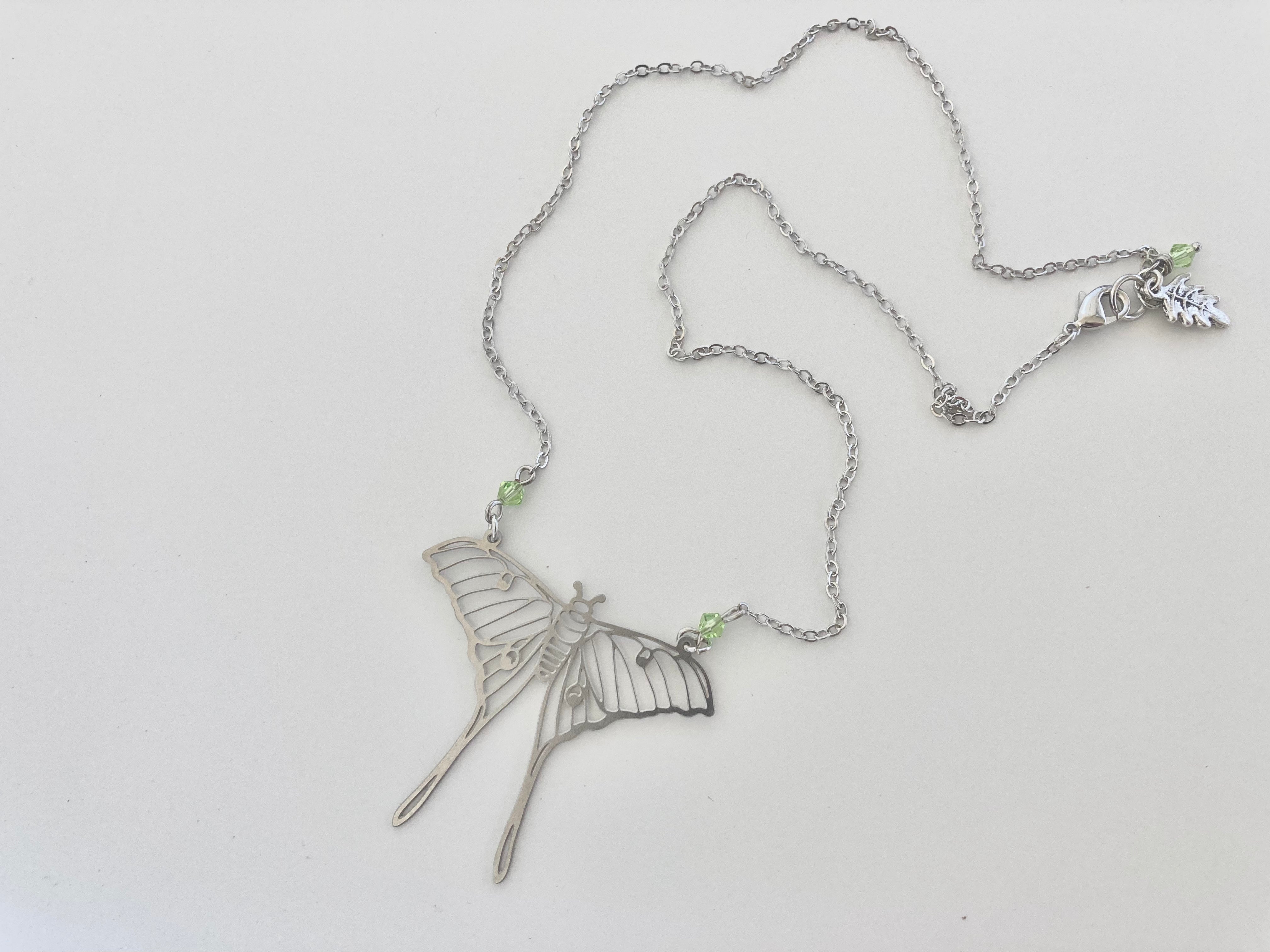 Luna Moth Necklace| Large Silver Moth Necklace | Cute Luna Butterfly Necklace