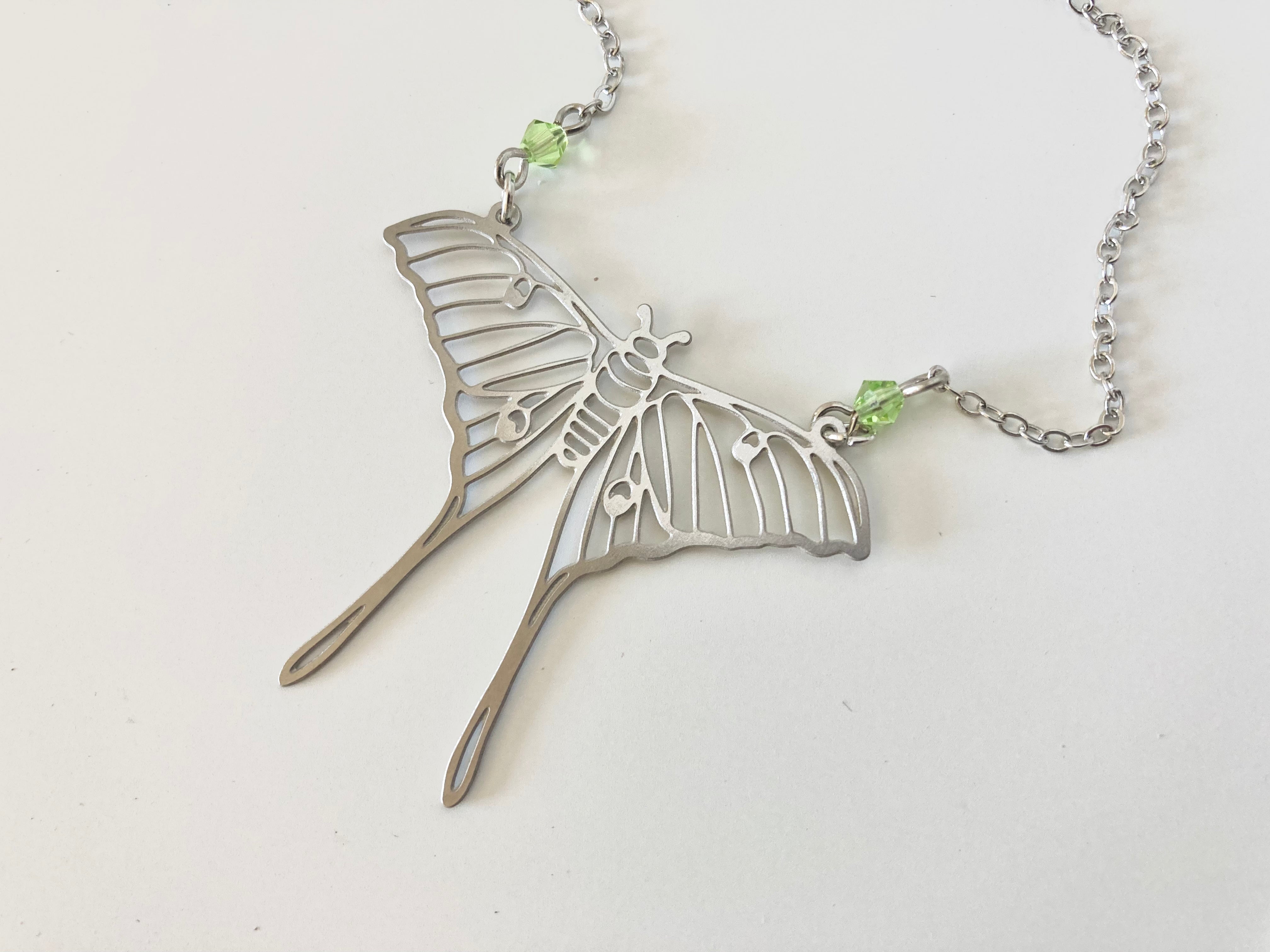 Luna Moth Necklace| Large Silver Moth Necklace | Cute Luna Butterfly Necklace