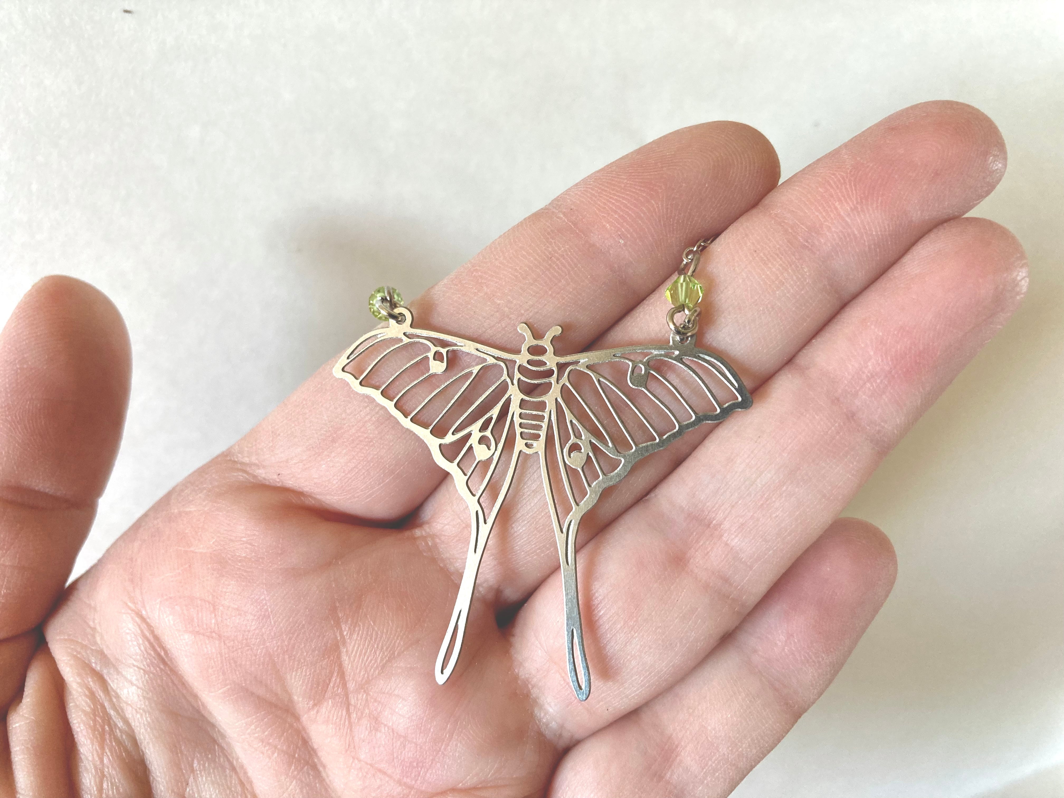 Luna Moth Necklace| Large Silver Moth Necklace | Cute Luna Butterfly Necklace