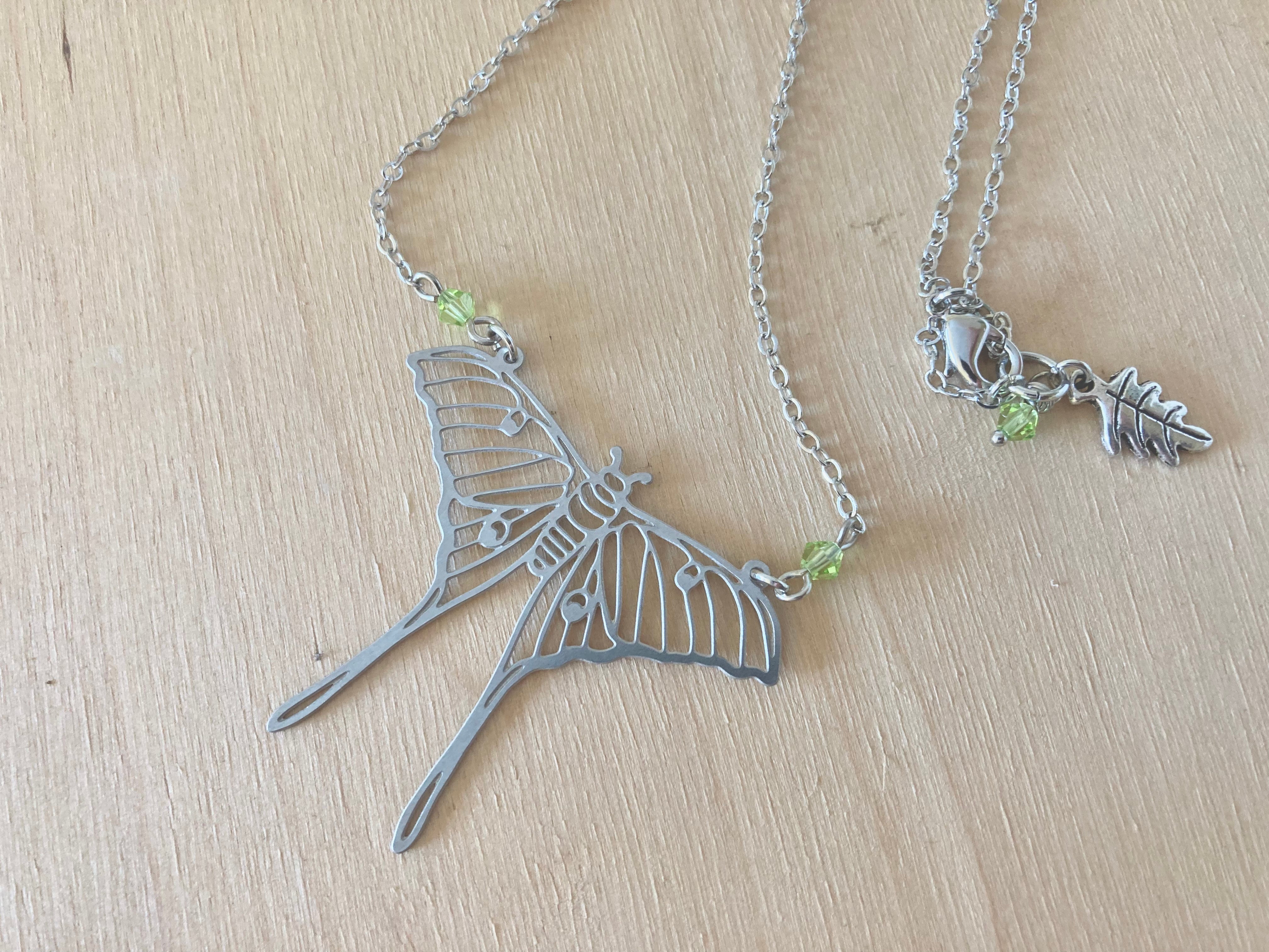 Luna Moth Necklace| Large Silver Moth Necklace | Cute Luna Butterfly Necklace