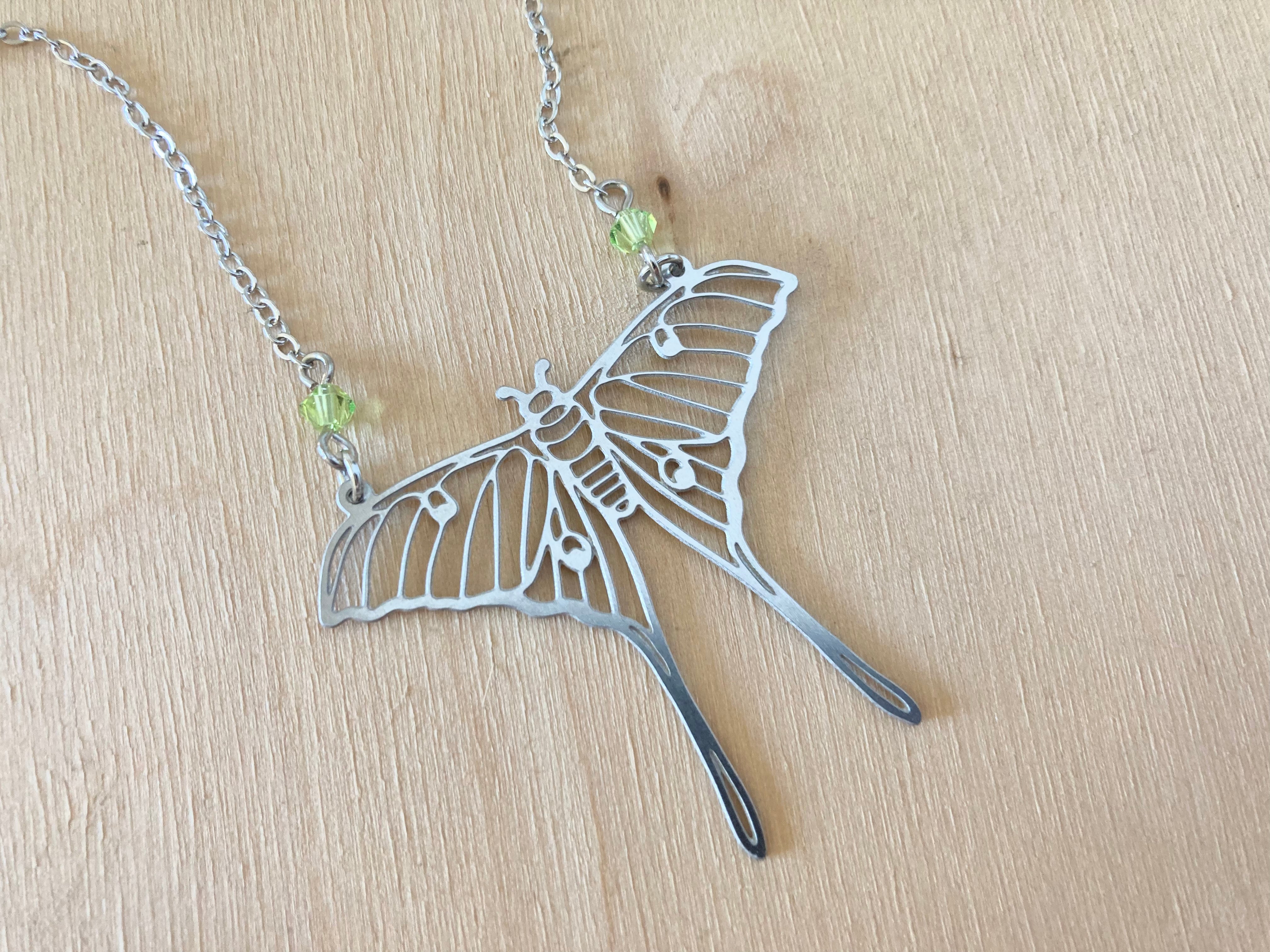 Luna Moth Necklace| Large Silver Moth Necklace | Cute Luna Butterfly Necklace