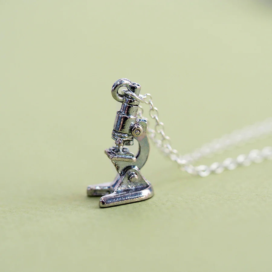Tiny Silver Laboratory Microscope Necklace | Highly Detailed Science Charm Jewelry