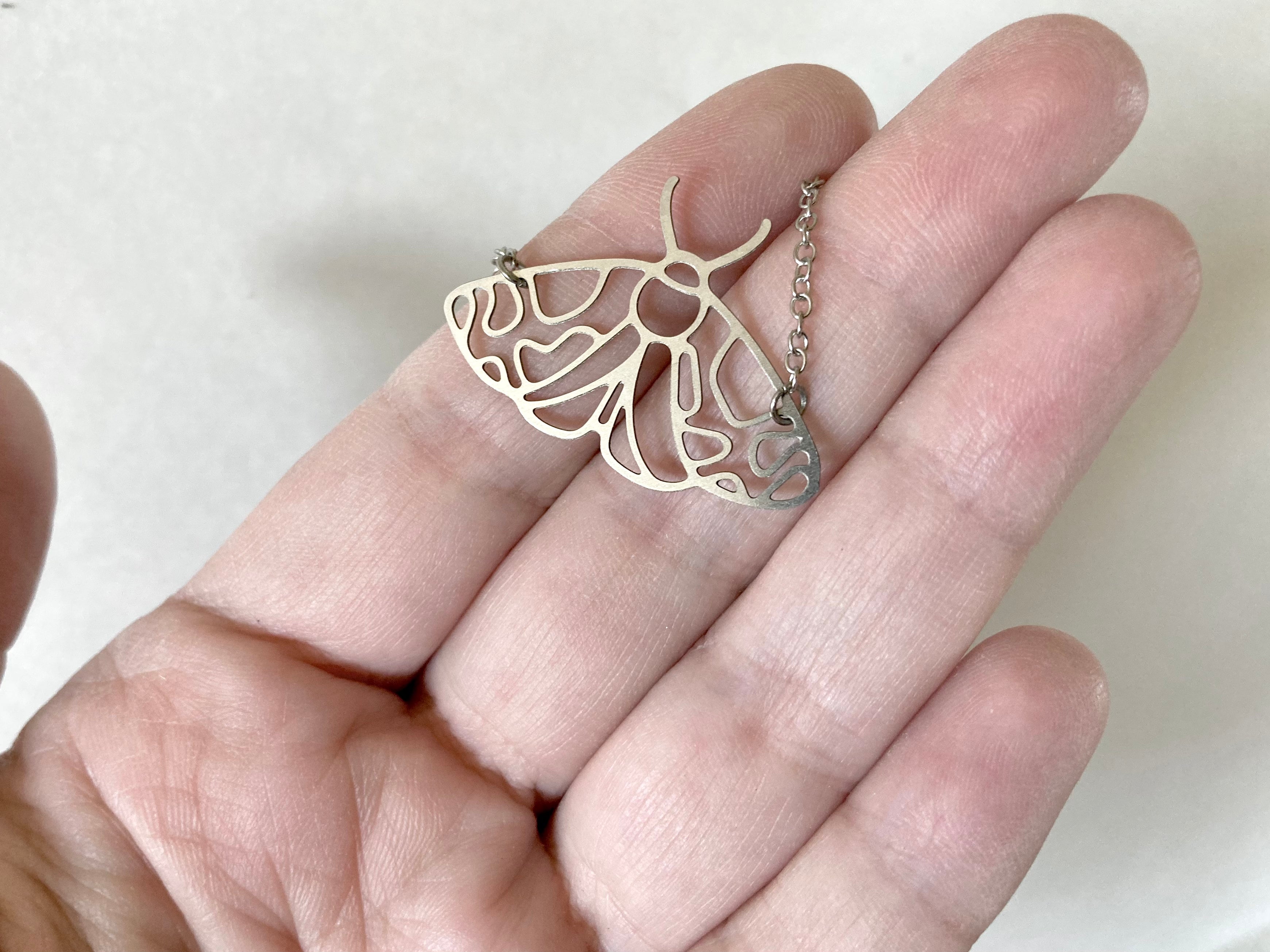 Silver Tiger Moth Necklace| Minimal Woodland Moth Necklace | Cute Tiger Moth Necklace