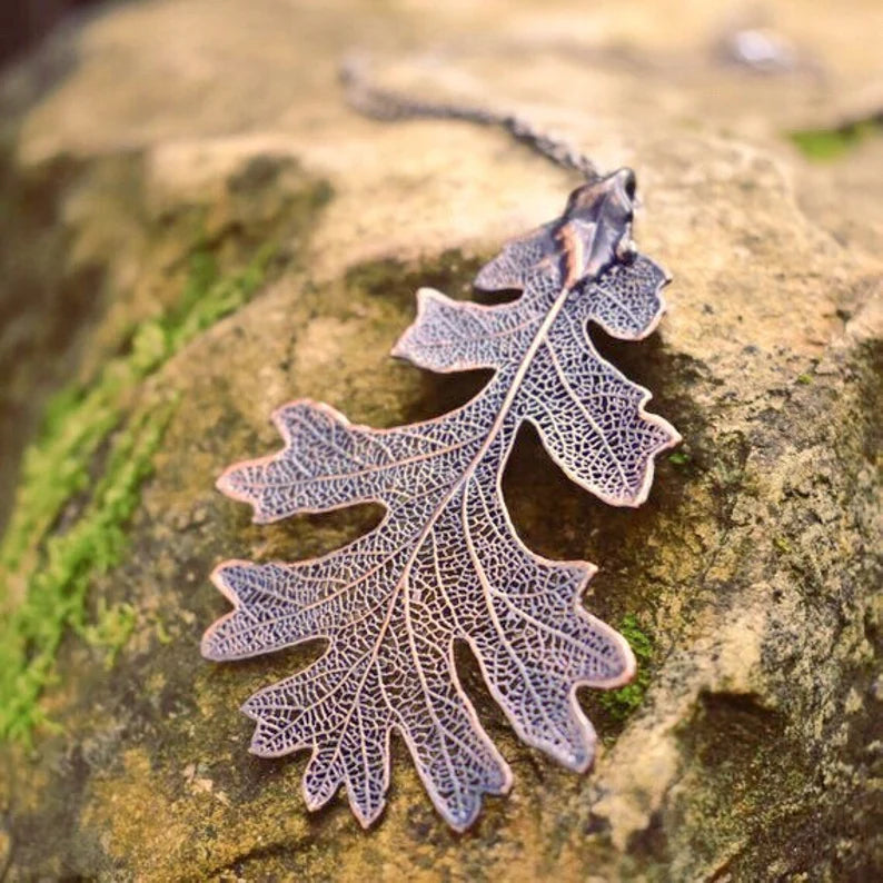 Large Antiqued Fallen Leaf Necklace | Electroformed Nature | Fall Leaf Necklace