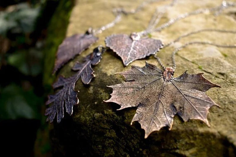 Large Antiqued Fallen Leaf Necklace | Electroformed Nature | Fall Leaf Necklace