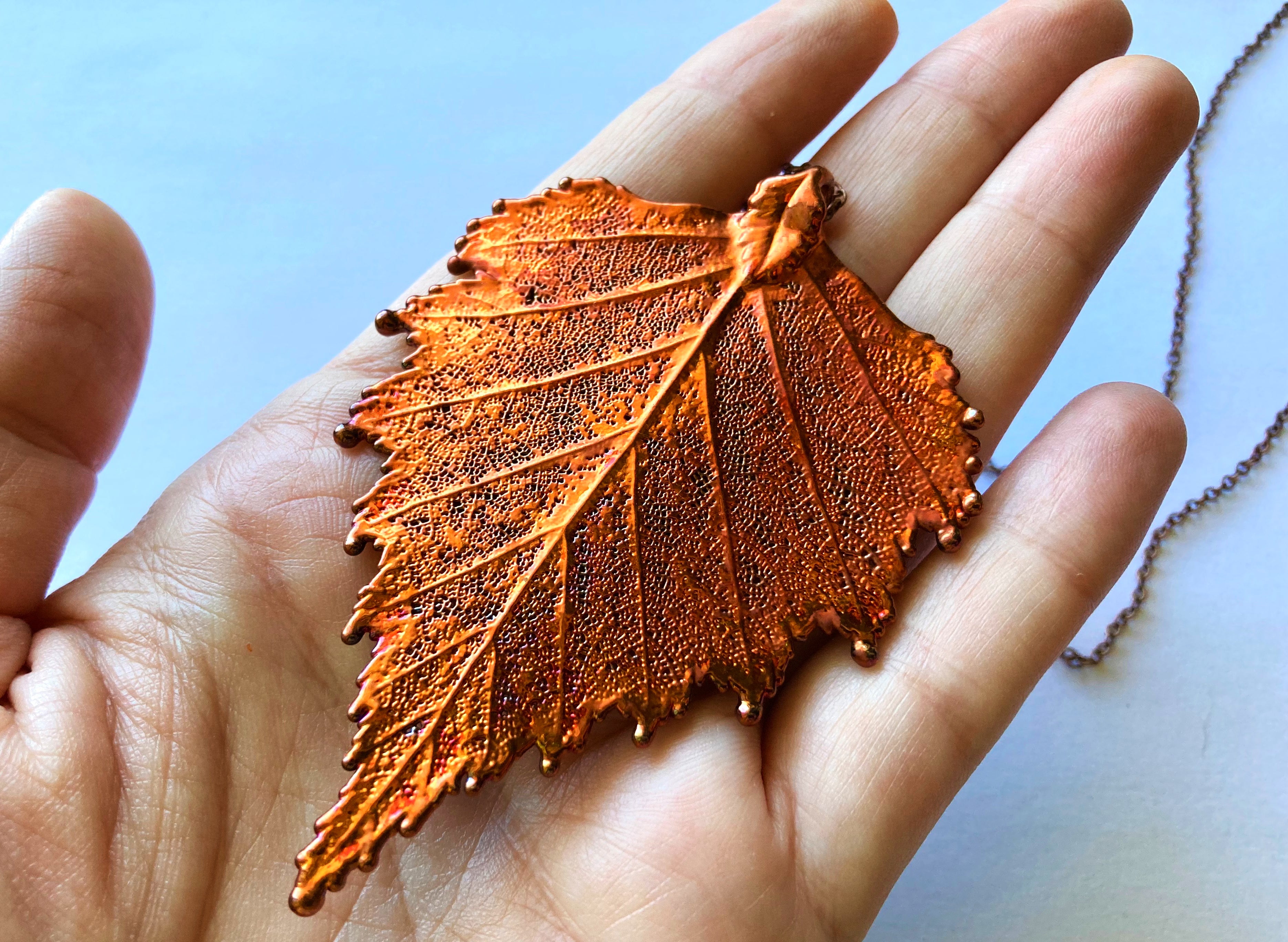 Extra Large Fallen Copper Birch Leaf Necklace  | REAL Birch Leaf Pendant | Copper Electroformed Pendant | Nature Jewelry