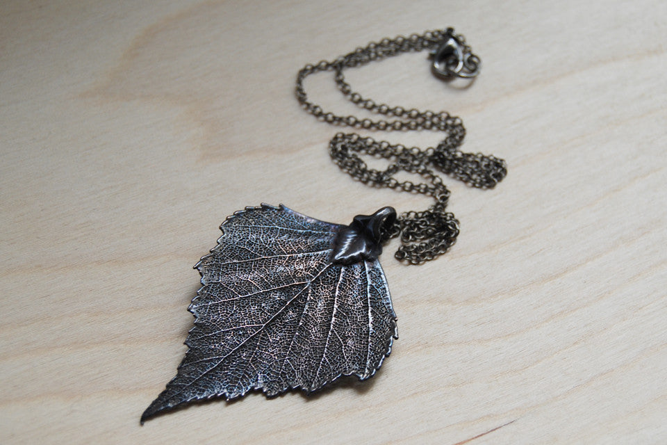 Large Antiqued Fallen Leaf Necklace | Electroformed Nature | Fall Leaf Necklace - Enchanted Leaves - Nature Jewelry - Unique Handmade Gifts