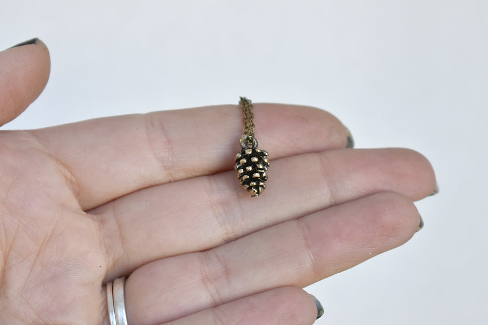 Brass Pine Cone Necklace | Woodland Nature Jewelry | Pinecone Charm Necklace - Enchanted Leaves - Nature Jewelry - Unique Handmade Gifts