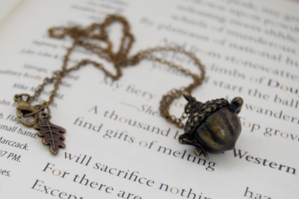 Brass Acorn Locket | Fall Acorn Necklace | Nature Jewelry | Woodland Acorn Locket - Enchanted Leaves - Nature Jewelry - Unique Handmade Gifts