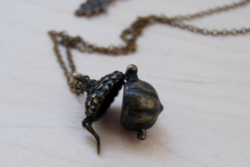 Brass Acorn Locket | Fall Acorn Necklace | Nature Jewelry | Woodland Acorn Locket - Enchanted Leaves - Nature Jewelry - Unique Handmade Gifts