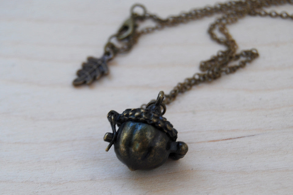 Brass Acorn Locket | Fall Acorn Necklace | Nature Jewelry | Woodland Acorn Locket - Enchanted Leaves - Nature Jewelry - Unique Handmade Gifts