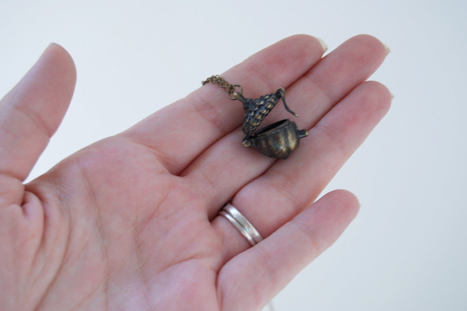 Brass Acorn Locket | Fall Acorn Necklace | Nature Jewelry | Woodland Acorn Locket - Enchanted Leaves - Nature Jewelry - Unique Handmade Gifts