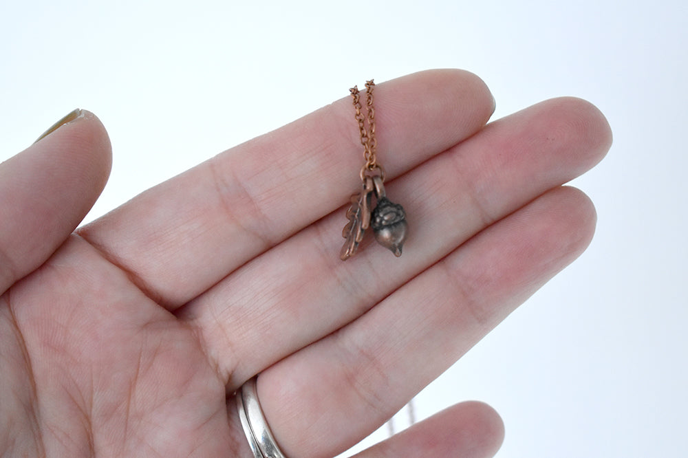 Copper Acorn Charm Necklace | Cute Acorn Charm Necklace | Fall Acorn Jewelry | Woodland Acorn - Enchanted Leaves - Nature Jewelry - Unique Handmade Gifts