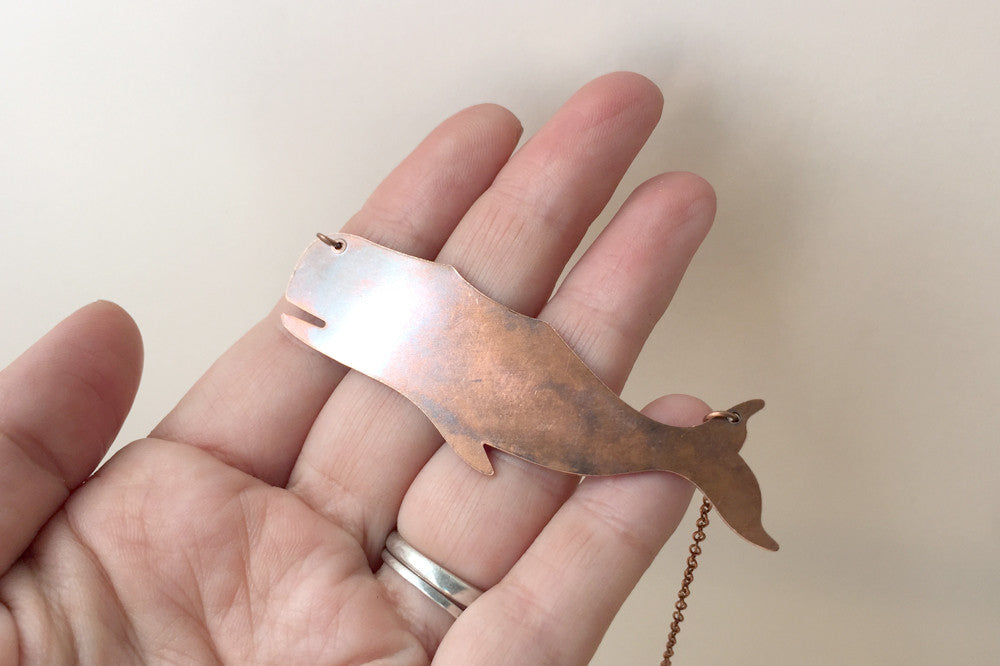 Large Copper Whale Necklace | Nautical Jewelry | Whale Pendant - Enchanted Leaves - Nature Jewelry - Unique Handmade Gifts