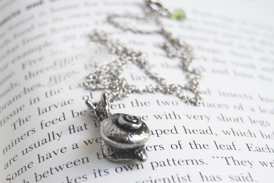 Large Forest Snail Necklace | Silver Snail Charm Necklace | Cute Woodland Snail Pendant