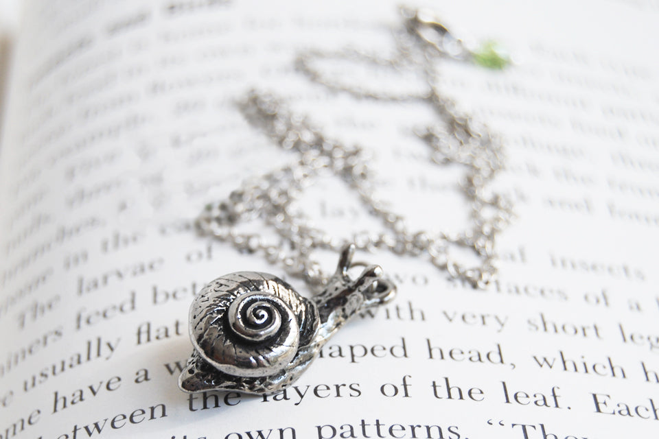 Large Forest Snail Necklace | Silver Snail Charm Necklace | Cute Woodland Snail Pendant