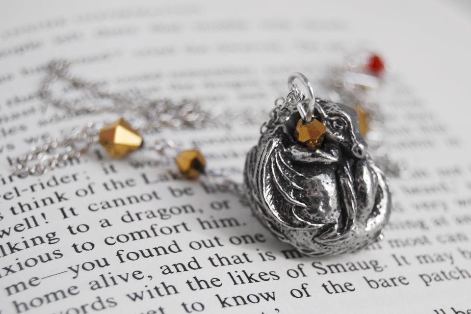 Smaug | Silver Dragon Pendant | The Hobbit Necklace - Enchanted Leaves - Nature Jewelry - Unique Handmade Gifts