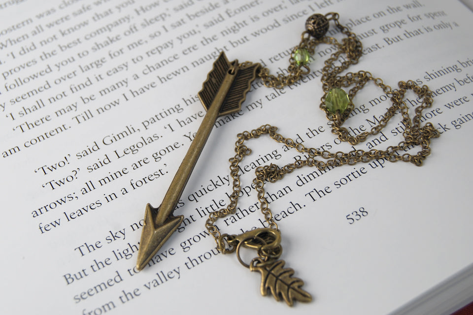 Elven Arrow | Brass Arrow Charm Necklace | Large Arrow Pendant - Enchanted Leaves - Nature Jewelry - Unique Handmade Gifts