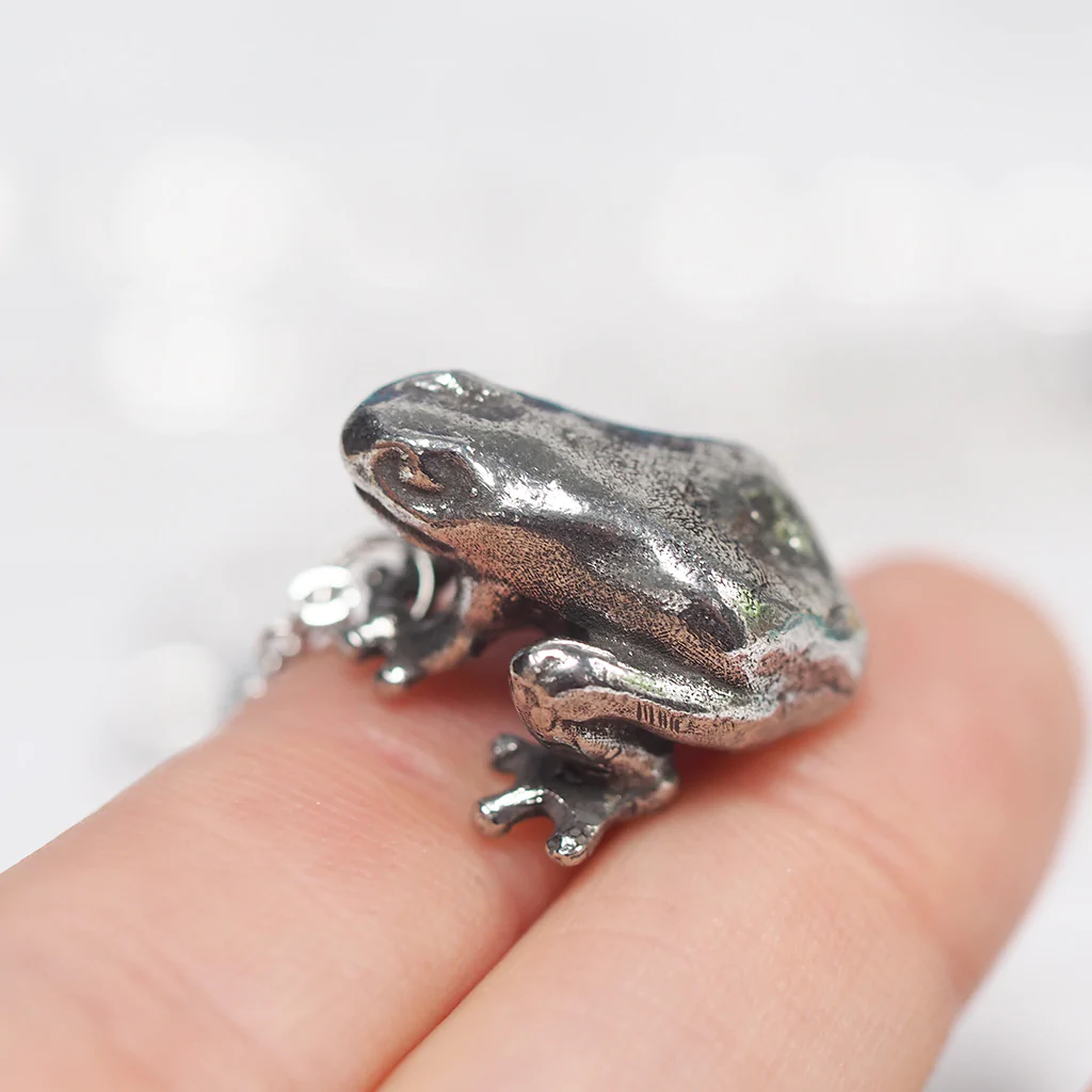 Poison Dart Frog Necklace | Dark Silver Frog Pendant | Rainforest Tree Frog Jewelry