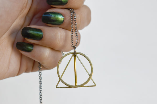 The Wand, the Stone & the Cloak | Deathly Hallows Charm | Harry Potter Necklace |  Deathly Hallows - Enchanted Leaves - Nature Jewelry - Unique Handmade Gifts