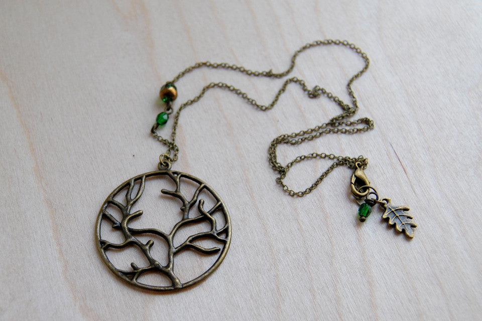 Fangorn Forest | Brass Tree Charm Necklace | Woodland Forest Pendant - Enchanted Leaves - Nature Jewelry - Unique Handmade Gifts