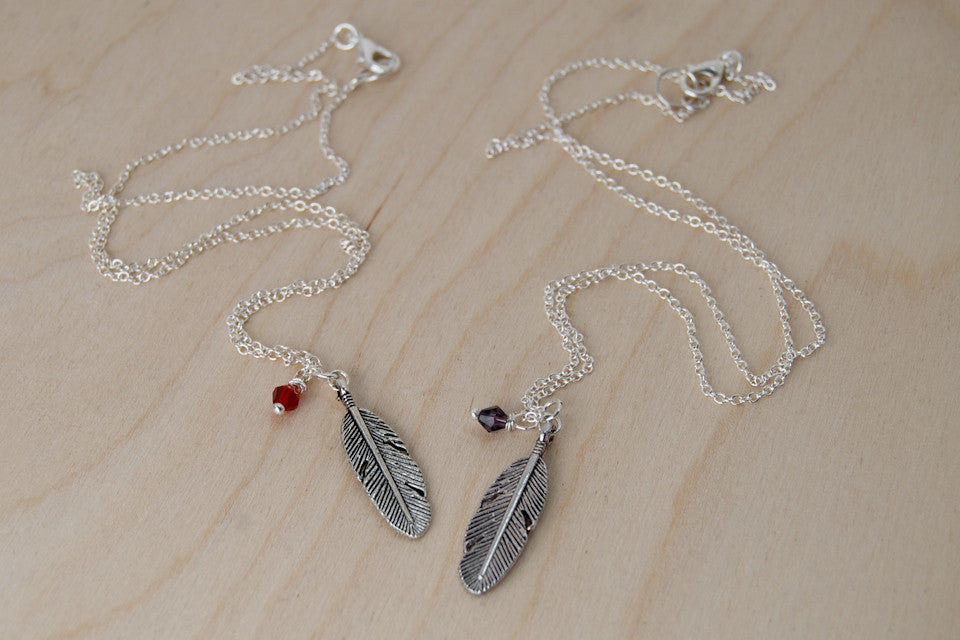 Birds of a Feather BFF Necklace (Sold Singly) | Silver Feather Charm | Nature Bridesmaid Gifts | Best Friend Charm Necklace - Enchanted Leaves - Nature Jewelry - Unique Handmade Gifts