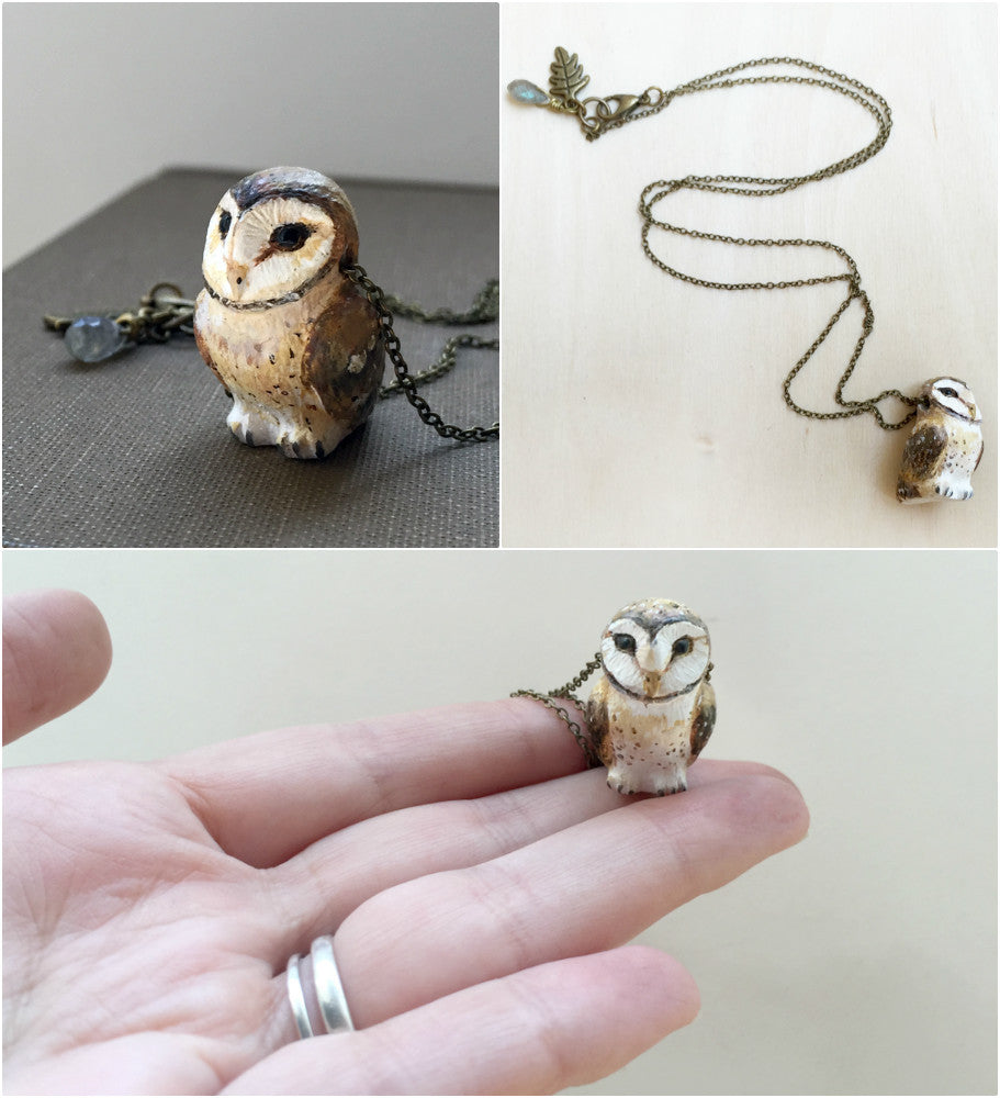 Barn Owl Necklace | Handmade Owl Pendant | Owl Totem | Forest Owl Charm - Enchanted Leaves - Nature Jewelry - Unique Handmade Gifts