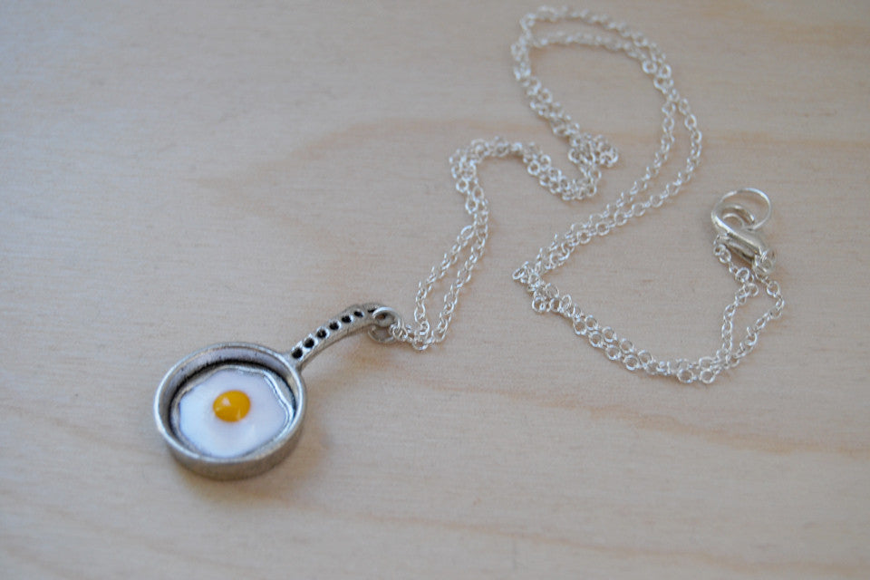 Sunny Side Up! | Egg in a Pan Charm Necklace | Breakfast Foods Jewelry - Enchanted Leaves - Nature Jewelry - Unique Handmade Gifts