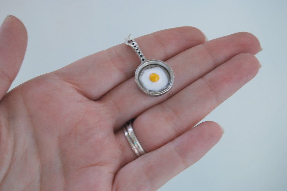 Sunny Side Up! | Egg in a Pan Charm Necklace | Breakfast Foods Jewelry - Enchanted Leaves - Nature Jewelry - Unique Handmade Gifts