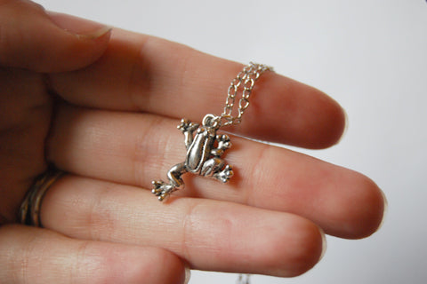 Silver Frog Necklace | Frog Charm Necklace | Cute Frog Jewelry - Enchanted Leaves - Nature Jewelry - Unique Handmade Gifts