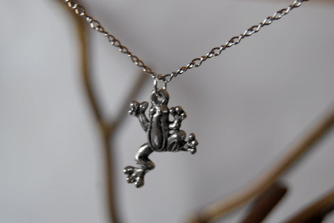 Silver Frog Necklace | Frog Charm Necklace | Cute Frog Jewelry - Enchanted Leaves - Nature Jewelry - Unique Handmade Gifts
