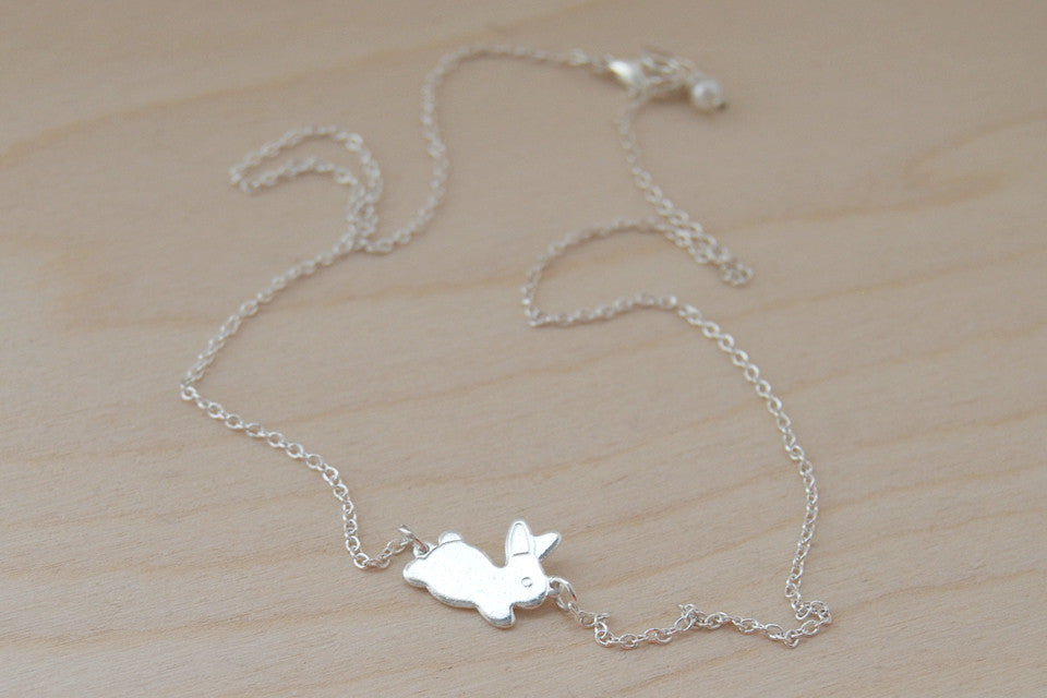 Frolicking Rabbit Necklace | Cute Bunny Rabbit Charm Necklace | Woodland Jewelry - Enchanted Leaves - Nature Jewelry - Unique Handmade Gifts
