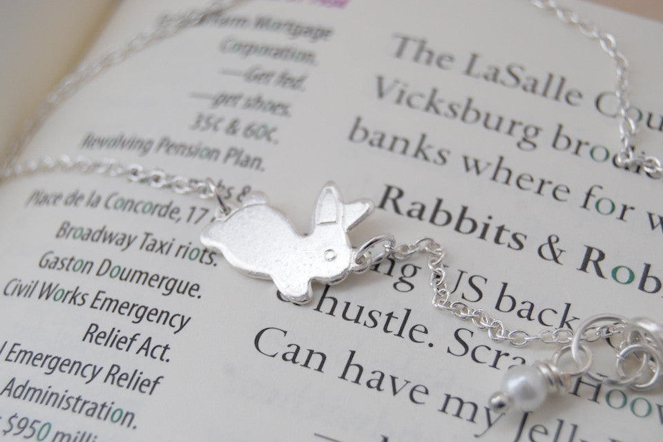 Frolicking Rabbit Necklace | Cute Bunny Rabbit Charm Necklace | Woodland Jewelry - Enchanted Leaves - Nature Jewelry - Unique Handmade Gifts