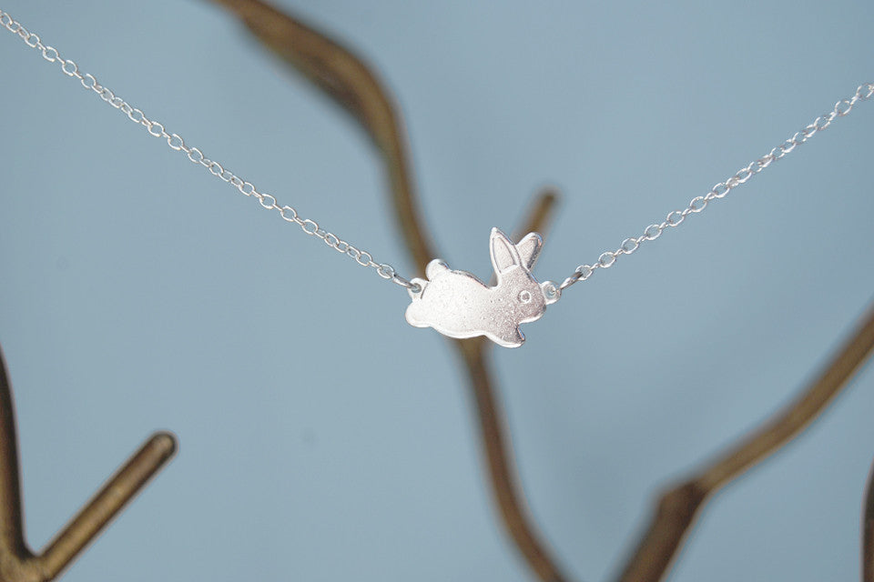 Frolicking Rabbit Necklace | Cute Bunny Rabbit Charm Necklace | Woodland Jewelry - Enchanted Leaves - Nature Jewelry - Unique Handmade Gifts