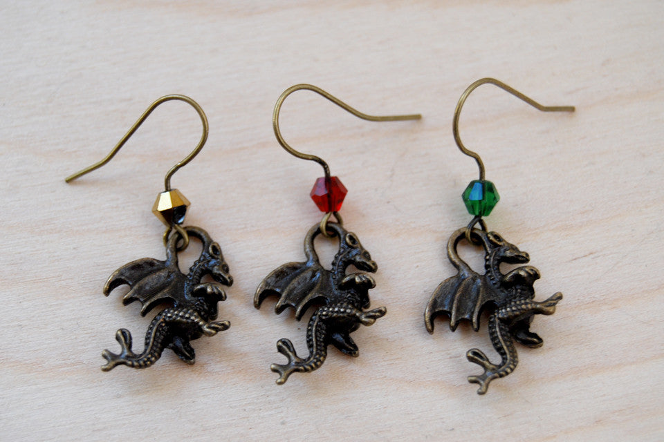 Dragon Earrings | Brass Dragon Charm Earrings | Fantasy Jewelry - Enchanted Leaves - Nature Jewelry - Unique Handmade Gifts