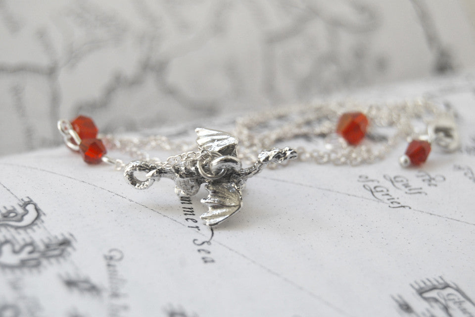 Teeny Tiny Silver Dragon Necklace | Cute Fantasy Charm Necklace | Dragon Charm Necklace - Enchanted Leaves - Nature Jewelry - Unique Handmade Gifts