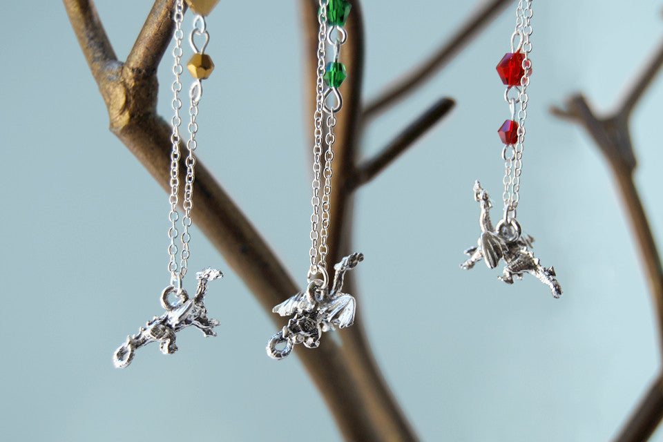 Teeny Tiny Silver Dragon Necklace | Cute Fantasy Charm Necklace | Dragon Charm Necklace - Enchanted Leaves - Nature Jewelry - Unique Handmade Gifts
