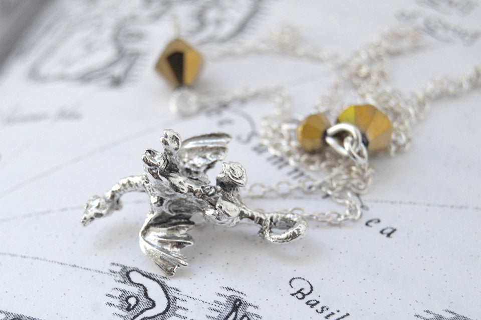 Teeny Tiny Silver Dragon Necklace | Cute Fantasy Charm Necklace | Dragon Charm Necklace - Enchanted Leaves - Nature Jewelry - Unique Handmade Gifts