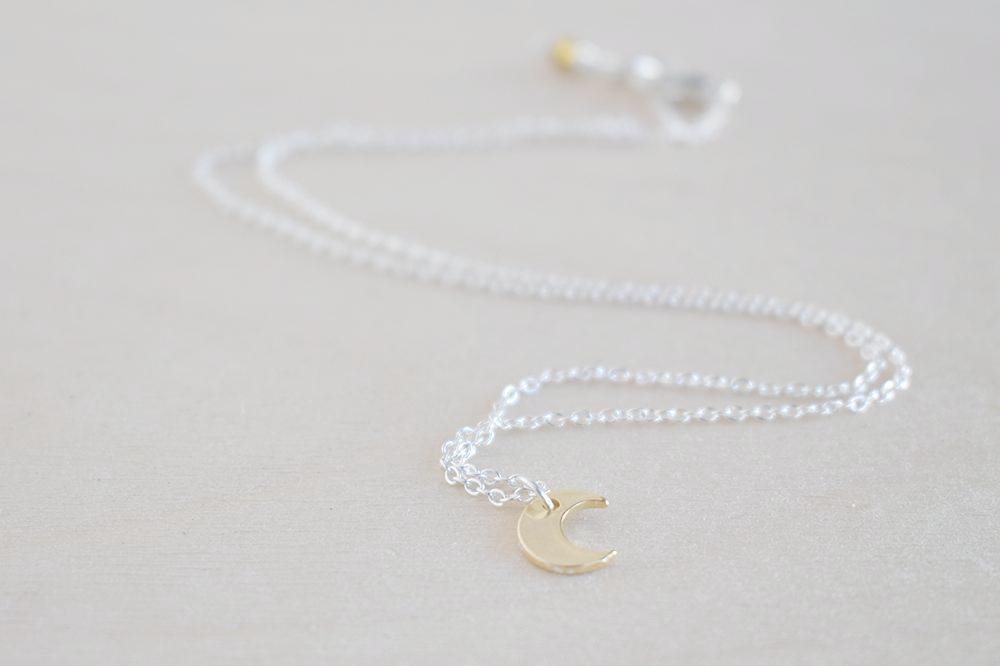 Golden Moon Necklace | Little Crescent Moon Charm Necklace | Lunar Jewelry - Enchanted Leaves - Nature Jewelry - Unique Handmade Gifts