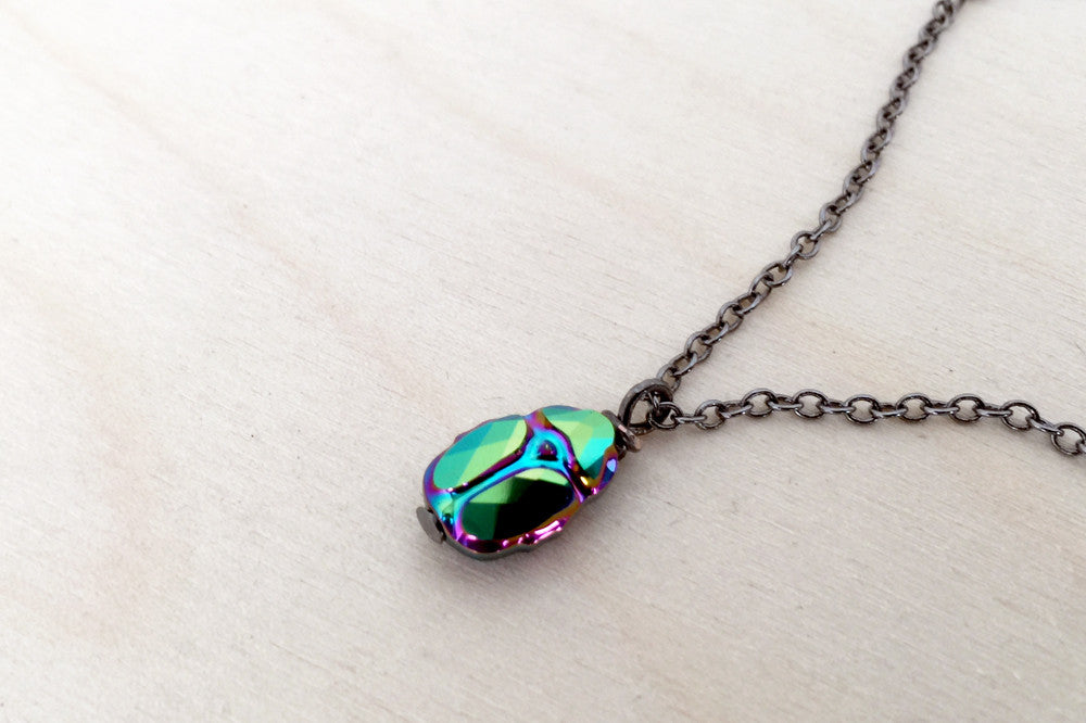 Iridescent Green Beetle Necklace | Cute Insect Charm Necklace | Nature Jewelry - Enchanted Leaves - Nature Jewelry - Unique Handmade Gifts