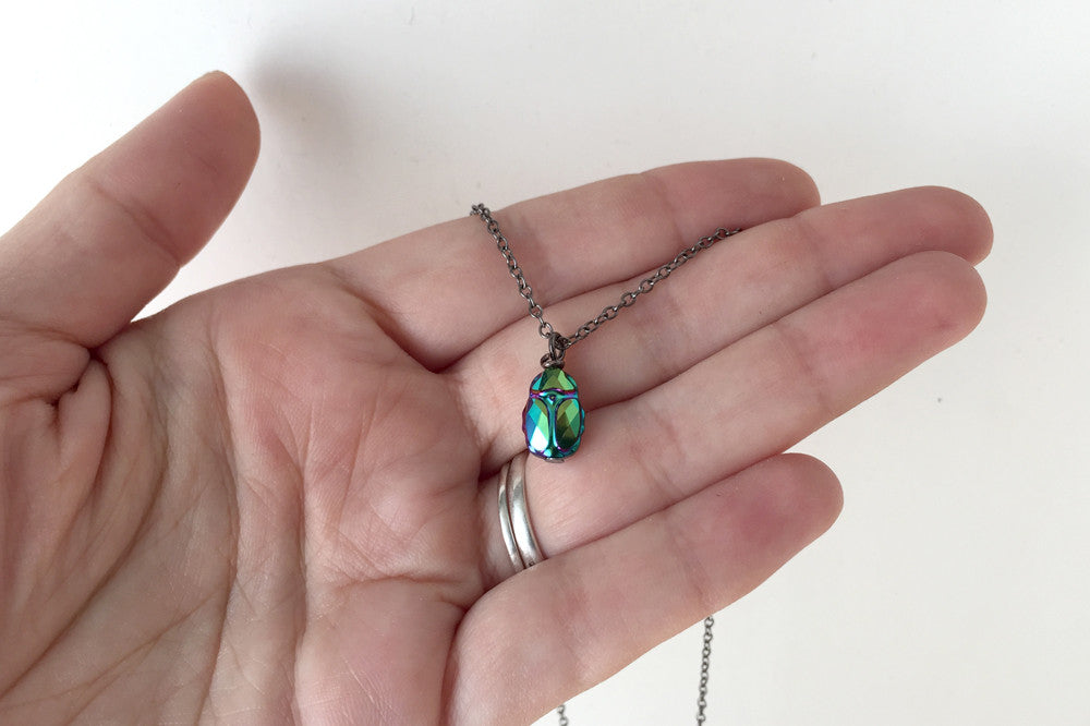 Iridescent Green Beetle Necklace | Cute Insect Charm Necklace | Nature Jewelry - Enchanted Leaves - Nature Jewelry - Unique Handmade Gifts