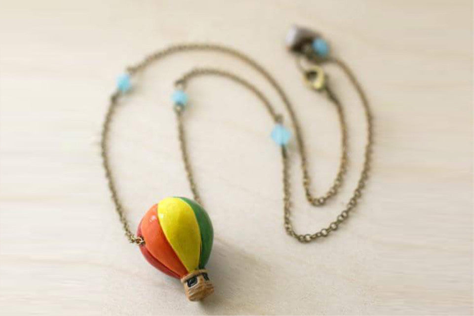 Bon Voyage! | Hot Air Balloon Necklace | Whimsical Charm Jewelry - Enchanted Leaves - Nature Jewelry - Unique Handmade Gifts