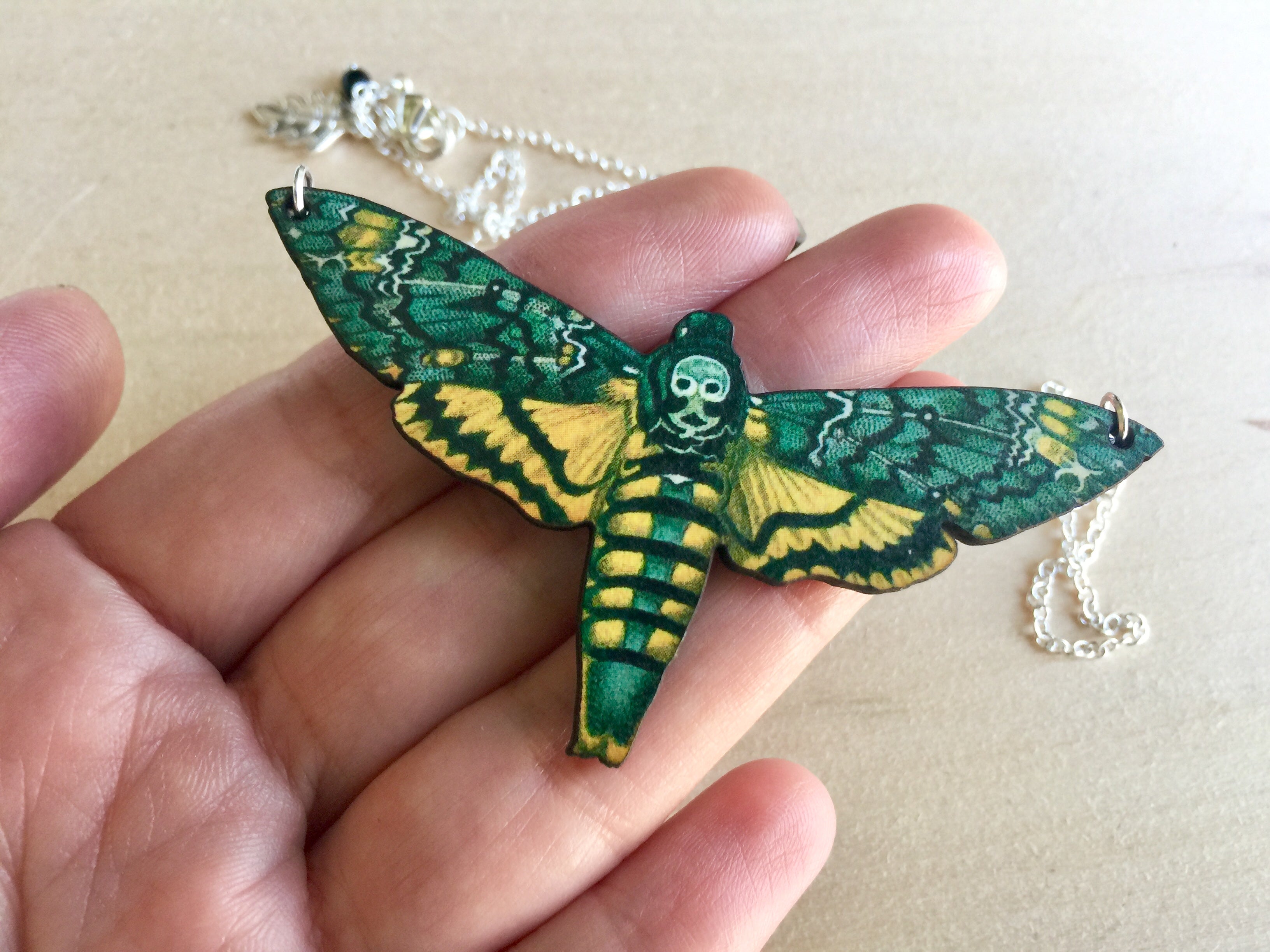 Death's Head Moth Necklace | Moth Jewelry | Insect Jewelry | Moth Art Pendant - Enchanted Leaves - Nature Jewelry - Unique Handmade Gifts