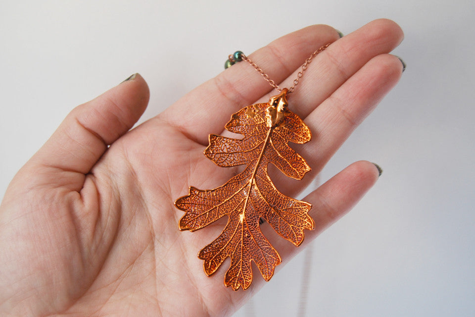 Custom Large Copper Oak Leaf Necklace | REAL Oak Leaf Electroformed Pendant | Nature Jewelry - Enchanted Leaves - Nature Jewelry - Unique Handmade Gifts