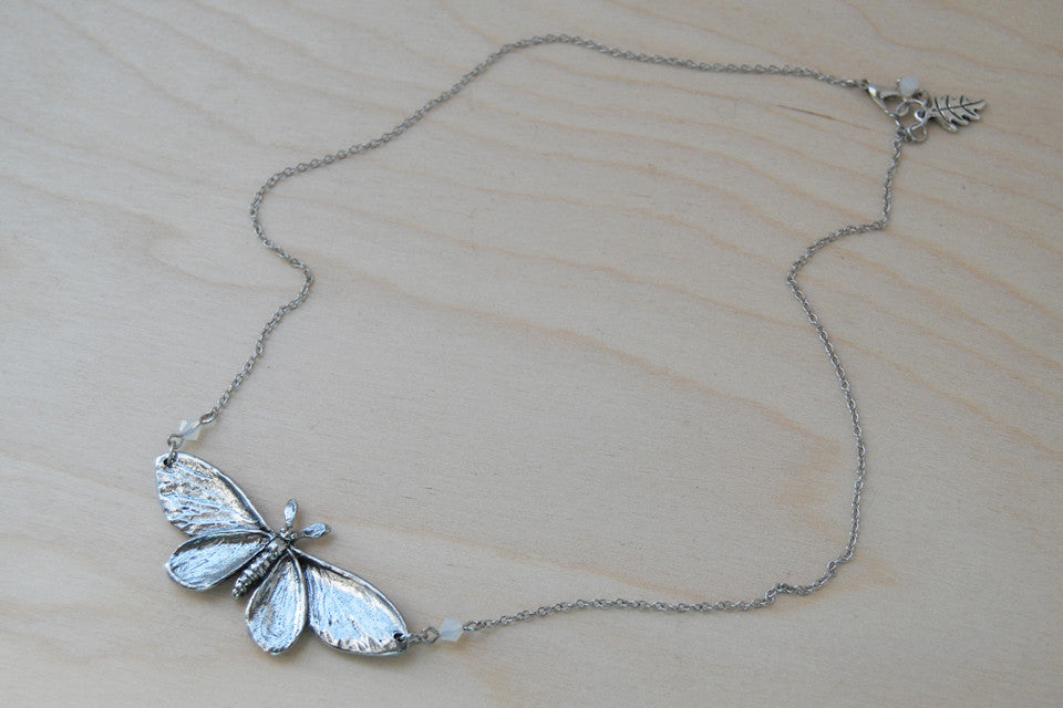 Majestic Silver Moth Necklace | Large Silver Moth Pendant | Insect Jewelry - Enchanted Leaves - Nature Jewelry - Unique Handmade Gifts