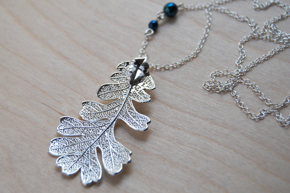 Large Fallen Silver Oak Leaf Necklace | REAL Oak Leaf Pendant | Silver Electroformed Pendant | Nature Jewelry - Enchanted Leaves - Nature Jewelry - Unique Handmade Gifts