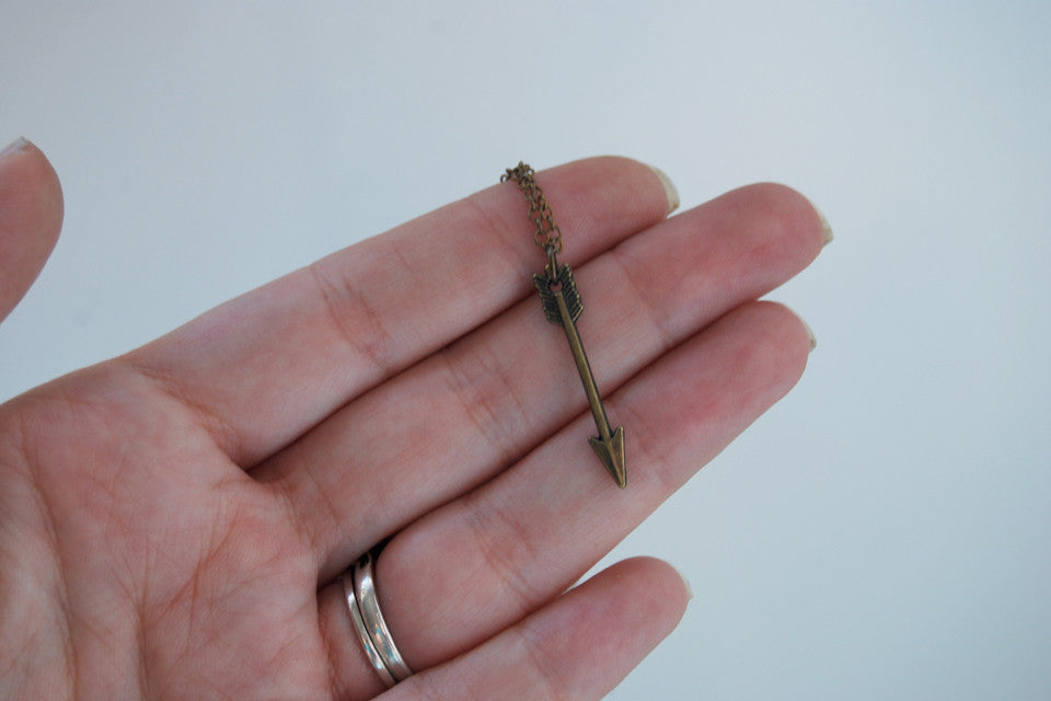 Little Brass Arrow Necklace | Arrow Charm Necklace | Cute Arrow Pendant - Enchanted Leaves - Nature Jewelry - Unique Handmade Gifts
