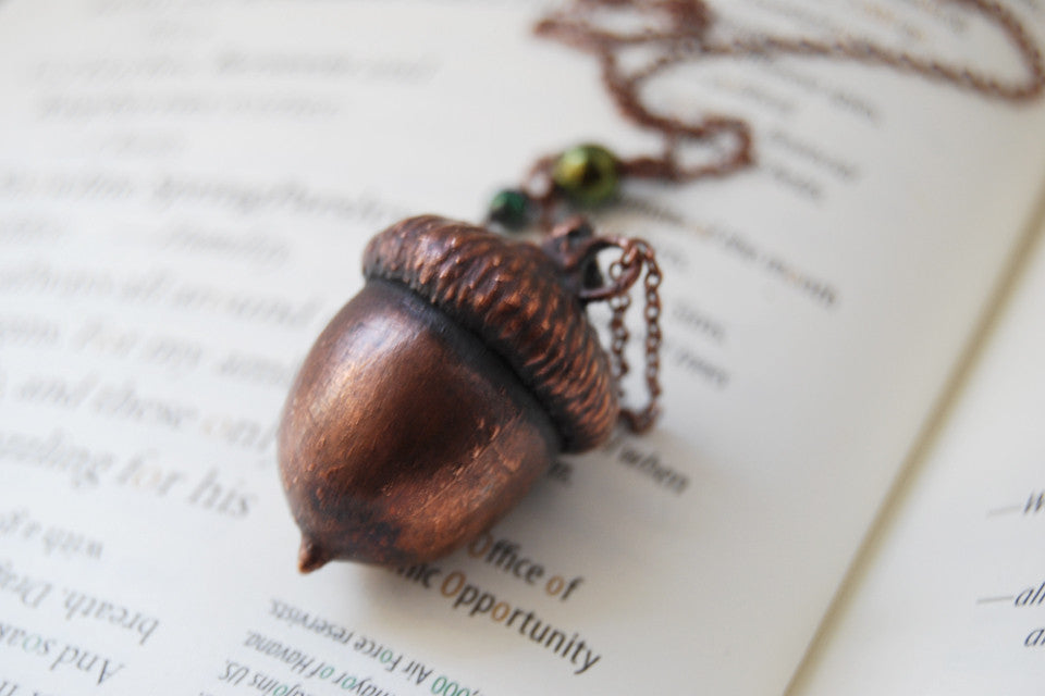 Large Fallen Copper Acorn Necklace | Acorn Charm Jewelry | Woodland Nature Electroformed Acorn - Enchanted Leaves - Nature Jewelry - Unique Handmade Gifts
